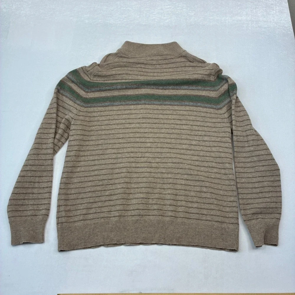 Banana Republic Quarter Zip Sweater Mens XXL Brown Striped Lambswool Pullover